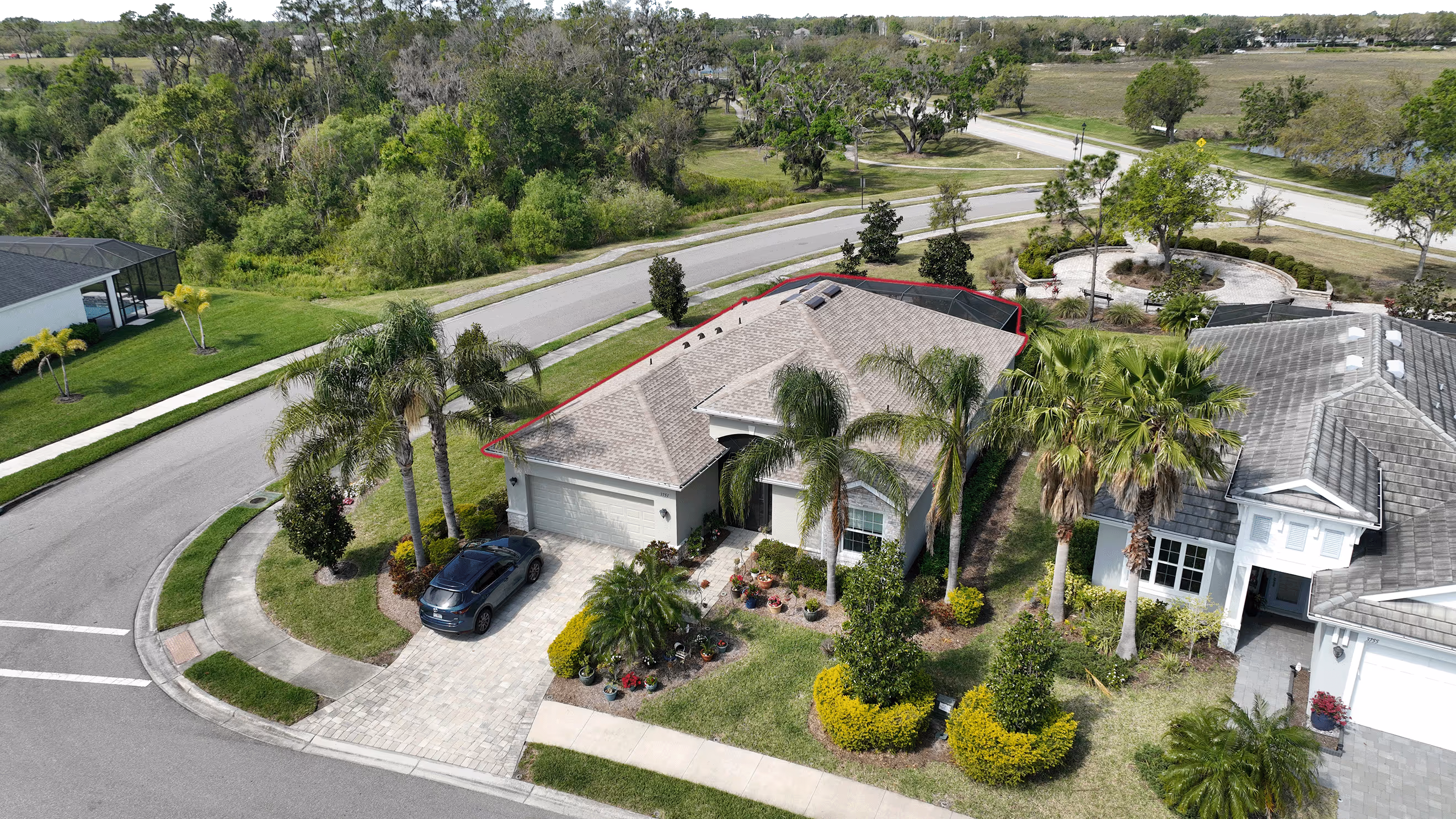 Completed asphalt shingle roof on a Clearwater, FL home